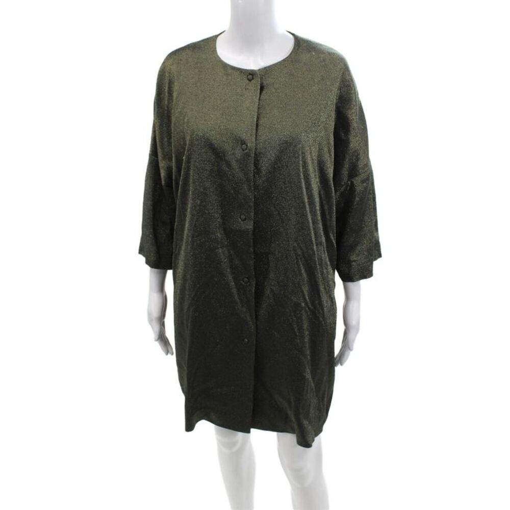 Cavalli Class Womens Snap Closure Mid Length Metallic Topper Jacket Green Size 6